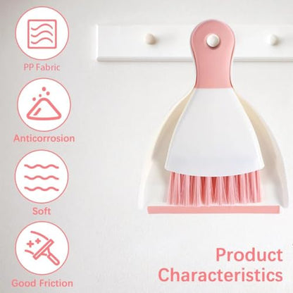 Small Hand Dust Pan and Brush - Small Broom and Dustpan Set, Mini Broom and Dustpan, Compact Dustpans and Brush for Home Cleaning, Sofa, Desk, Guinea Pig Cage, Cat Litter, etc. (Pink) - color: Pink, size: 1 Set