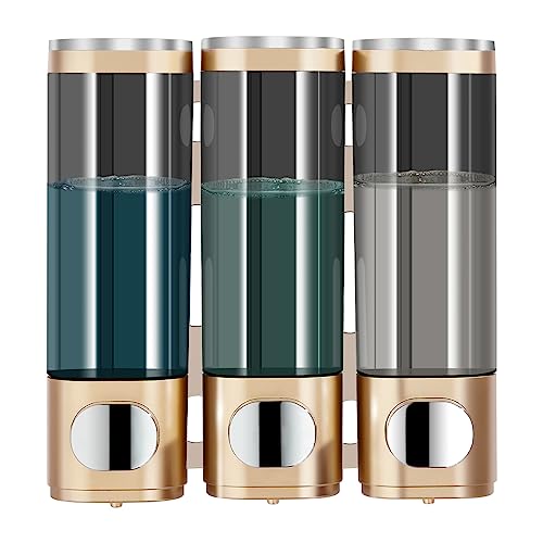 Shampoo and Conditioner Dispenser 3 Chamber No Drill,Shower Soap Pump Dispenser Wall Mounted,Body Wash Dispenser,Shower Gel Shampoo Holder for Bathroom Accessories, (Gold 3) - color: Gold 3