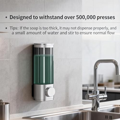 Silver Manual Bathroom Wall Mounted Soap Dispenser, 10oz/300ml Single Bathroom Shampoo and Conditioner Dispenser, Clear Plastic Refillable Liquid Lotion Pump Dispenser and Organizer - color: Silver