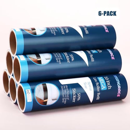 10 inch Mega Lint Roller Refills for Evercare Smart Design Layers Large Mega Lint Rollers and More, 50% More Pickup, 60 Sheets per Refill, Pack of 6, 360 Sheets Total - size: 10 inch