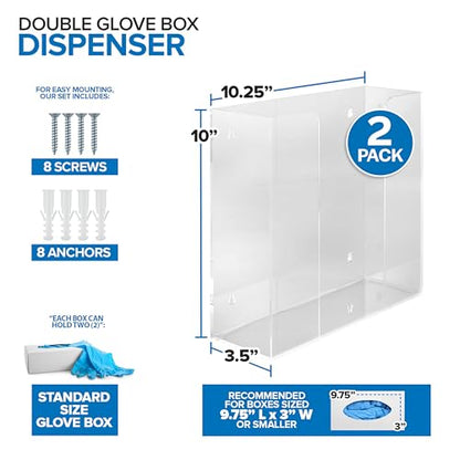 Stock Your Home Double Acrylic Gloves Dispenser (2 Pack) Tissue Box Shelf, Glove Holder Wall Mount, For Kitchen, Cleaning Closet, Exam, Office - size: 2 Count, style: Double Stack