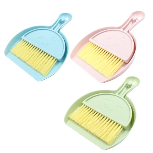 Hitefu Small Broom and Dustpan Set, Mini Dust Pans and Brush Set, Broom with Dustpan Combo Set for Home Cleaning, Sofa, Kitchen, Table, Countertops, Storage Shelves & Pets Area(3 Colors) - color: 3 Colors (Blue+green+pink)