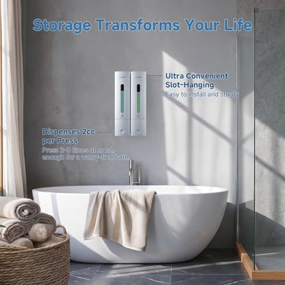 Shower Soap Dispenser Wall Mounted - Shampoo Dispenser for Shower No Drill - Shampoo Body Wash Dispenser 2 Chamber - Easy Install for Bathroom Hotel Silver 800ml - color: Silver 2