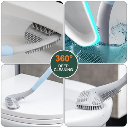 Silicone Toilet Brush and Holder Set, Golf Head Design, Flexible Toilet Bowl Brush Head with Silicone, Long Handle, Wall Mounted with Removable Anti-Leakage Base, Bathroom Deep Cleaning(Blue) - color: Blue