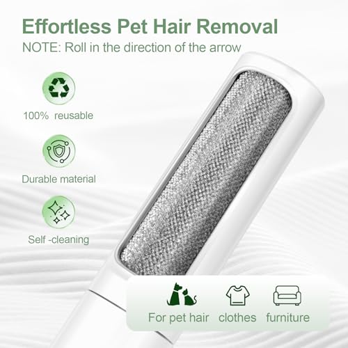 Pet Hair Remover Tool - Reusable Lint Roller Lint Brush for Cat & Dog Hair on Furniture, Clothes, Couches, Car Seats, and Fabric - No Refills, Eco-Friendly and Portable (White) - color: White