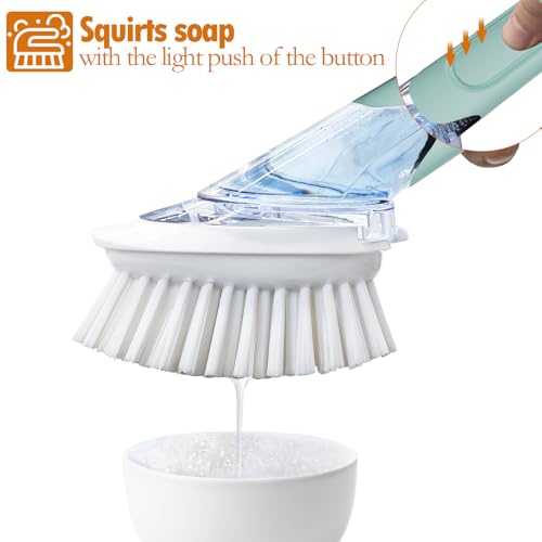 RIMAY Dish Brush with Soap Dispenser, Dish Washing Brush with Handle, Soap Dispensing Dish Brush, Soap Brush for Kitchen Sink, Dish Wand Kitchen Brushes for Dishes/Pans/Pots/Sink (Blue) - color: Blue