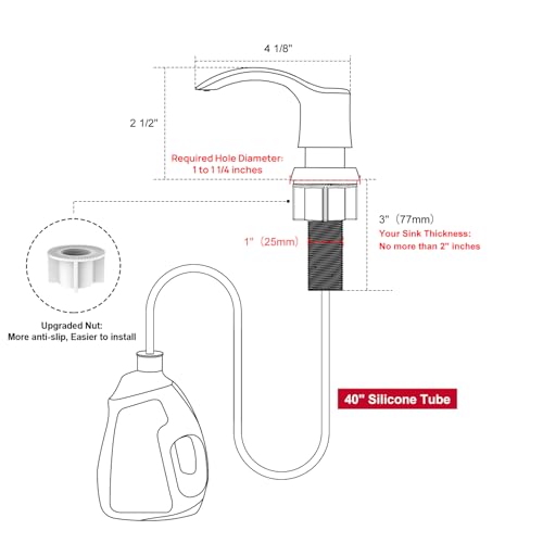 GAGALIFE Kitchen Sink Soap Dispenser - Sink Soap Dispenser Pump with 40" Silicone Soap Dispenser Extension Tube (Brushed Nickel), Say Goodbye to Frequent Refills G080-1BN - color: Brushed Nickel, size: with Hose