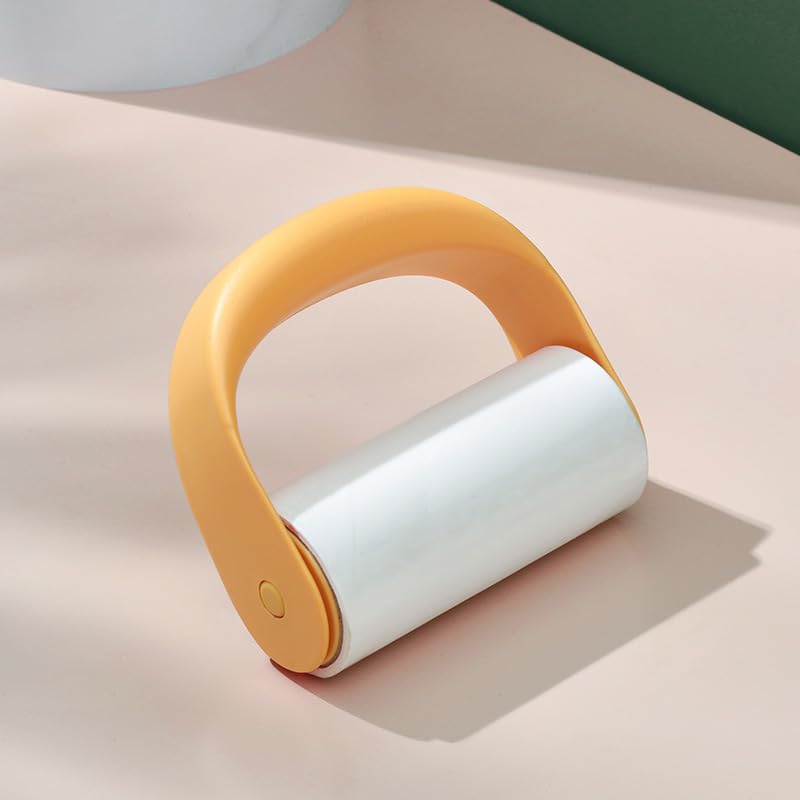 Refillable Sticky Lint Roller for Clothes Furniture and Pet Hair Removal with Replaceable Adhesive Paper Roll - color: Yellow