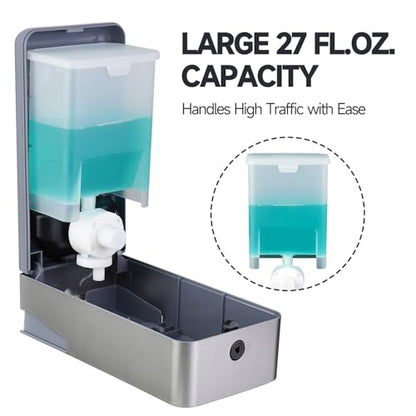anydry 27oz (800 ml) Manual Wall Mounted Soap Dispenser, Ideal for Commercial Bathrooms Restaurants Hotels, Use with Liquid Hand Soap Shampoo, ABS Silver - color: Refined Silver