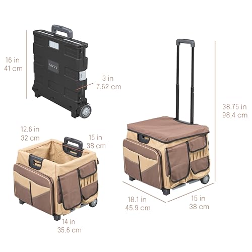Mobile Folding Utility Cart with Canvas Storage Organizer Bag, Rolling Cart, Chocolate/Sand - color: Chocolate/Sand