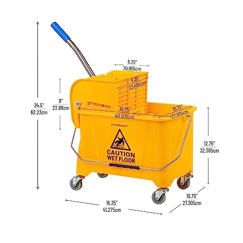 Mind Reader Mop Bucket with Wringer (Mop Not Included), 5.5 Gallon Cleaning Bucket with Wheels and Handle, Upward Press Wringer, Small Mop Compatible, Yellow - size: Mop Bucket Only
