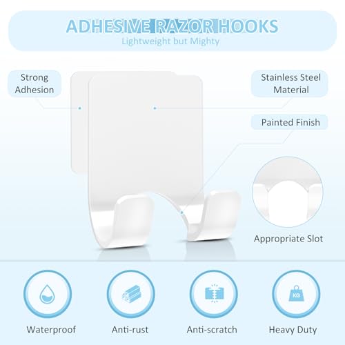 VIS'V Shower Wall Adhesive Razor Holder for His and Hers, White, 2 Pcs | Metal Material, Compact Design, Peel and Stick, Fit for Smooth Flat Surfaces - color: White