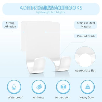 VIS'V Shower Wall Adhesive Razor Holder for His and Hers, White, 2 Pcs | Metal Material, Compact Design, Peel and Stick, Fit for Smooth Flat Surfaces - color: White