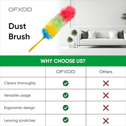 Magic Long Dry Feather Duster Cleaning Tool - Pack of 2 - Mini Rainbow Plastic Dust Cleaner for Furniture - Static Washable Dusting Hard Bristle Brush