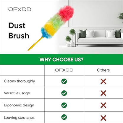 Magic Long Dry Feather Duster Cleaning Tool - Pack of 2 - Mini Rainbow Plastic Dust Cleaner for Furniture - Static Washable Dusting Hard Bristle Brush