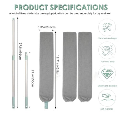 Retractable Gap Dust Cleaner, Long Handle CleaningTool with 3 Washable Microfiber Dusting Cloths, Duster Brush for Cleaning Under Appliances
