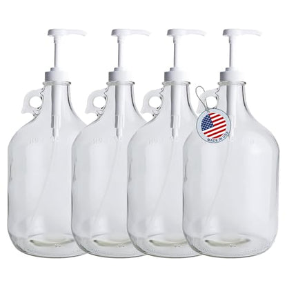 Fastrack 4-Pack 1 Gallon Glass Jug Laundry Detergent Dispenser – Airtight Screw-Top Container | Non-Slip Base | Detergent Pump Dispenser or Syrup Pump | Eco Friendly Food Grade - size: 1 Gallon - 4 Pack