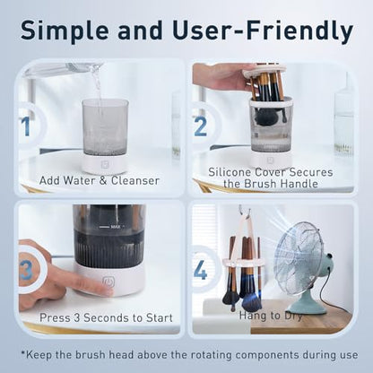 Electric Makeup Brush Cleaner - 9000 RPM Makeup Brush Cleaning Machine, IP65 Waterproof Automatic Makeup Brush Cleaner for Makeup Sponges and Brushes(White)