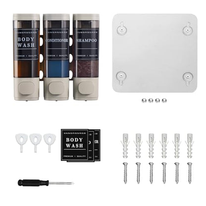 Shampoo and Conditioner Dispenser,Shower Soap Dispenser 3 Chamber No Drill Wall-Mounted Shampoo Dispenser for Shower Wall Mounted Shower Dispenser for Bathroom Hotel Large Capacity,Light Gray - color: Light Gray 3 Chamber
