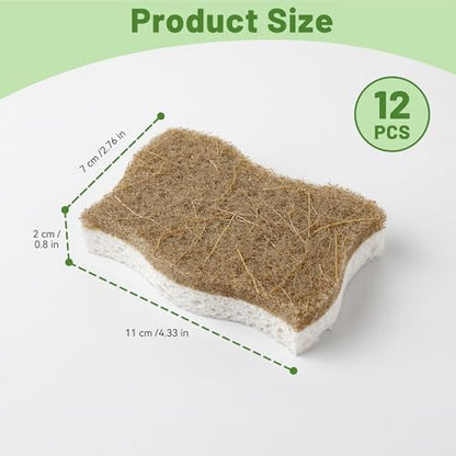 LILAC 12 Pack Natural Cellulose Sponges for Dishes - Non-Scratch Kitchen Scrub Sponges - 100% Biodegradable & Eco-Friendly Cleaning Sponges for Non-Stick Cookware, Bathroom & Household - color: Coconut Fiber, White