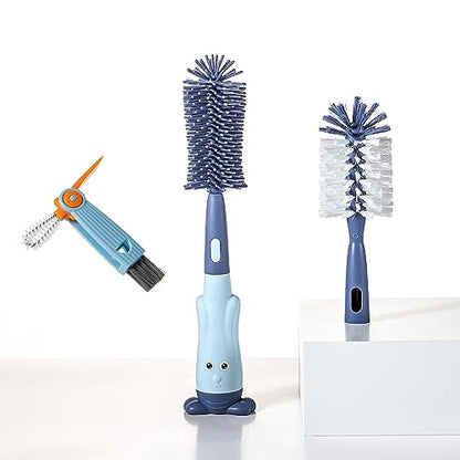 Chemimoso Cup Cleaning Brush, Silicone Baby Bottle Brush with Stand, Large Handle Water Bottle Brush Cleaner Set, with a Tiny Cup Lid Gap Cleaning Brush, Cup Lid Cleaner Brushes Kit, Blue - color: Blue 2