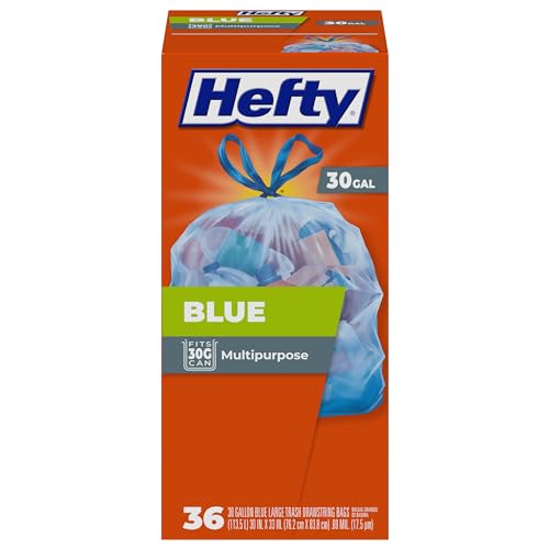 Hefty Blue Trash Bags, Blue, 30 Gallon 36 Count (Pack of 6) - size: 36 Count (Pack of 6), style: Blue
