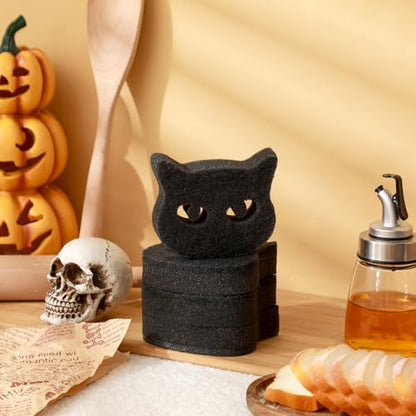 Tioncy 12 Pack Black Cat Sponges Bulk Dual Sided Scrubber Sponges Dishwashing Non Scratch for Cat Kitchen Accessories Dish Scouring - color: Black, style: Cat
