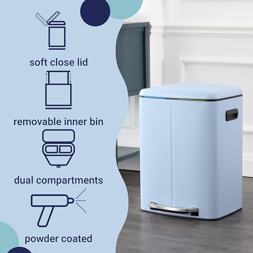 happimess HPM1005H Marco Rectangular 10.6-Gallon Double Bucket Trash Can with Soft-Close Lid, Tide Pool Blue, Fingerprint Resistant, Modern, Minimalistic for Home, Kitchen, Office, Bedroom, Bathroom - color: Tide Pool Blue