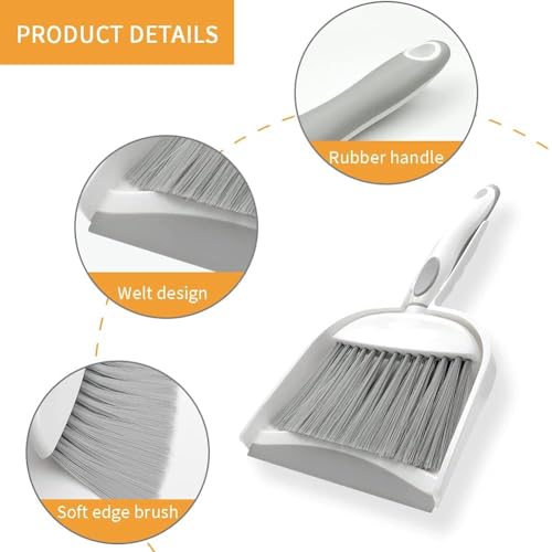 Dust pan, Mini Dustpan and Brush Set, Small Broom and Dustpan Set, Small Hand Broom and dust pan Set, Whisk Broom, Dust pan and Brush for Desk, Table, Home, Kitchen Necessities (Gray 2pcs) - size: 2pcs