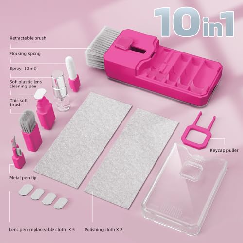 All-in-1 Keyboard Cleaner and Laptop Cleaning Kit - Professional Computer Screen-Safe Tools for MacBook and Electronics - Portable Brush Set for Gamers and Remote Professionals, HotPink - color: HotPink