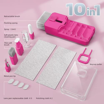 All-in-1 Keyboard Cleaner and Laptop Cleaning Kit - Professional Computer Screen-Safe Tools for MacBook and Electronics - Portable Brush Set for Gamers and Remote Professionals, HotPink - color: HotPink