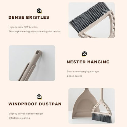 Mini Broom and Dustpan Set Small Dust pan and Brush Set Perfect for Desk Office Camping Dorm RV Essentials (Khaki) - color: Khaki