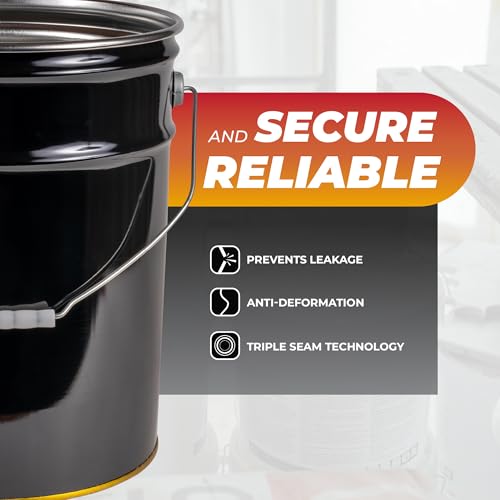 ATERET 5 Gallon Black Metal Bucket, Heavy Duty Durable Steel Open Head Pail with Handle for Outdoor and Household Use (3 Pack - Bucket Only) - size: 3pk - 5 Gal