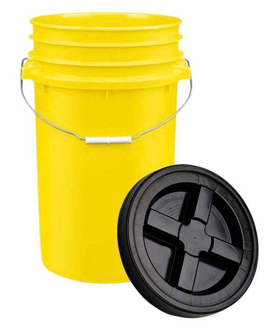 House Naturals Plastic Food Grade Made in USA Bucket with lid, Large 7 Gallon Container Comes with Screw On Lid (1, Yellow with Black lid) - color: Yellow With Black Lid