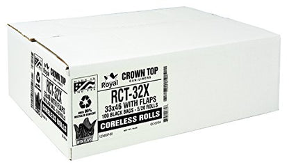 Aluf Plastics Star Sealed Coreless Rolls with E-Z Tie Flap Closure, 40-45 gal, Polyethylene, 33" x 46", Black (Pack of 100) - style: 42 Gal, 1.5 Mil Equiv, 100 Count