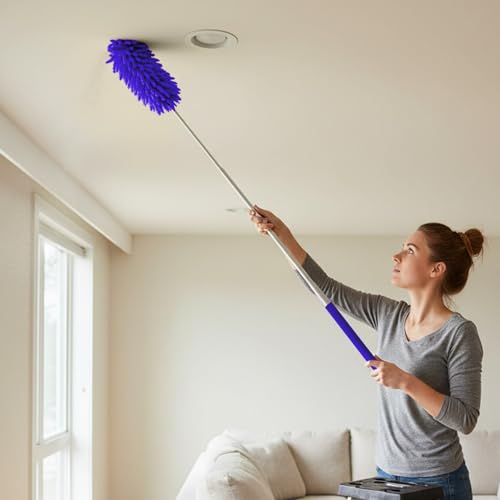 Dusters for Cleaning with Extension Pole, High Reach Extendable Microfiber Duster Washable Dust Cleaner for Ceiling Fan Cobweb Corner Furniture, Purple - color: Purple, size: 29.25 × 1.95 × 1.95 in