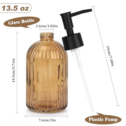 Glass Soap Dispenser with Plastic Pump, Hand Soap Dispenser for Hand Wash, Lotion Dispenser for Dishwashing Liquid, Lotion Shower Gel (Striped Brown) - color: Striped Brown