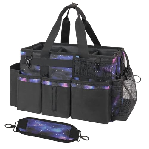 SCAVATA Wearable Cleaning Caddy, Cleaning Caddy Supplies Organizer with Handle & Shoulder Straps for Housekeepers, Under Sink & Car Cleaning Tool Organizers Bag with 4 Foldable Divider (StarrySky) - color: StarrySky