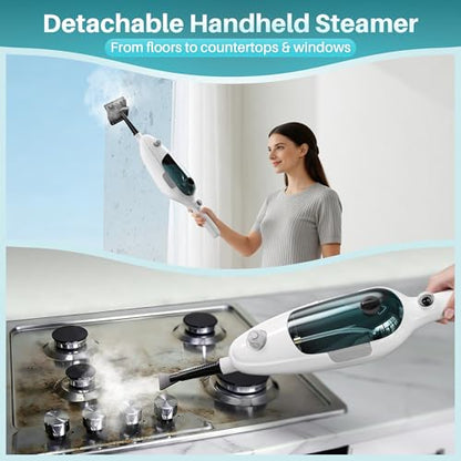 JOYMOOP Steam Mop & Handheld Steam Cleaner, 1100W Electric Steam Cleaner for Home, Fast Heat 20s, Adjustable Steam, Detachable Water Tank, 11 Accessories for Floors, Windows, Clothes - size: 5 Microfiber pads