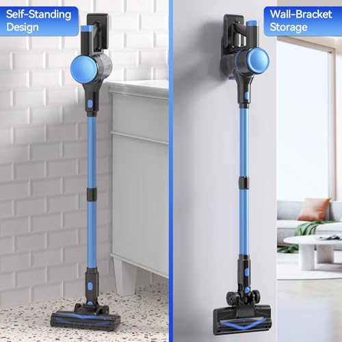N8 Cordless Vacuum Cleaner,Lightweight Stick Vacuum with Powerful Suction,2200mAh Battery, 40 Mins Runtime,Self-Standing,Rechargeable Vacuum Cleaners for Home Hardwood Floor Carpet Pet Hair (Azure)