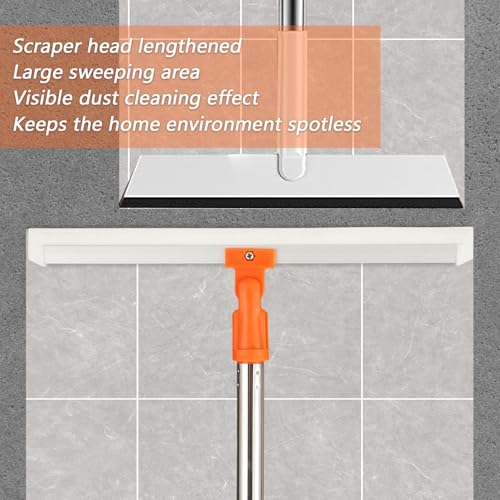 14" Rubber Floor Squeegee with 48" Long Handle,Scraper for Concrete Floor, Tile Floor, Metal Aluminium Heavy Duty Garage Shower Floor Squeegee Broom for Removing Water, Commercial Scrubber Mop