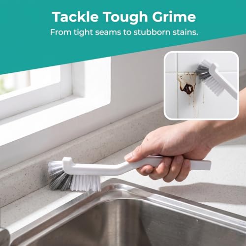 10 Pack Gap Cleaning Brush with Long Handle - Multi-Purpose Corner Scrubber for Bathroom Tile Grout, Kitchen Sink & Window Track, Non-Slip Grout Brush -Grey & White - size: 10Pack