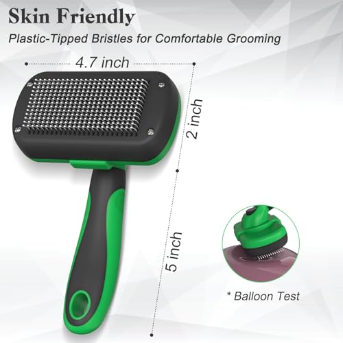 Dipoo Self Cleaning Deshedding Brush for Dogs & Cats - Skin Friendly Grooming Tool with Hair Removal for Haired Pets, Green - color: Green