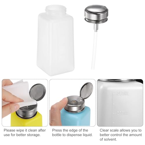 HARFINGTON Solvent Alcohol Dispensers 250ml(8.5oz) Push Down Liquid Dispenser Pump Bottle with Sealing Stainless Steel Lid for Acetone Cleanser Polish Remover, White - color: White, size: 8.5 Ounces