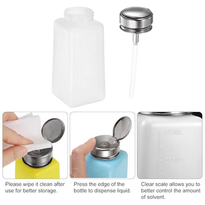 HARFINGTON Solvent Alcohol Dispensers 250ml(8.5oz) Push Down Liquid Dispenser Pump Bottle with Sealing Stainless Steel Lid for Acetone Cleanser Polish Remover, White - color: White, size: 8.5 Ounces