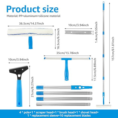 Window Washing Kit, Glass Scraper Cleaner Kit, Window Squeegee Cleaner Set, Glass Cleaning Instrument with Silicone Squeegee and Microfiber Scrubber, No Water Marks Efficient for Home