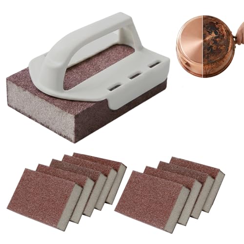 Magics Emery Cleaning Sponge, Pot Scrubber Carborundum Sponge with Handle, Cleaning Eraser Scrub Pads for Cleaning Pots and Pans, BBQ Grill Dish Brush Scouring Pads (Grey 10pcs) - color: Grey 10pcs