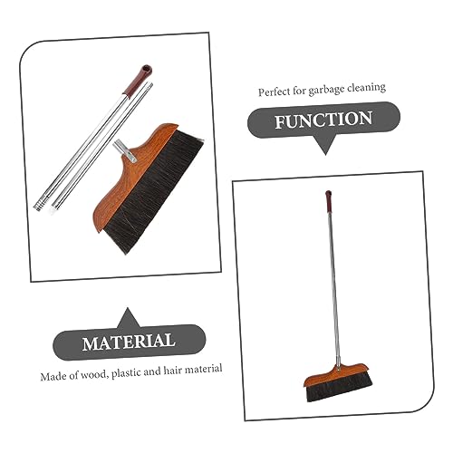 OUNONA Long Handle Soft Bristle Broom Stainless Steel Rod for Indoor and Outdoor Cleaning Red Wood Dust Removal Brush Anti-Static Household Sweeping Tool