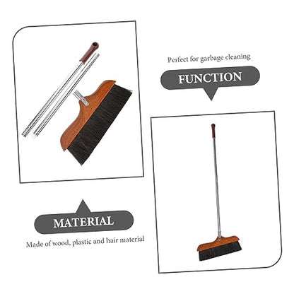 OUNONA Long Handle Soft Bristle Broom Stainless Steel Rod for Indoor and Outdoor Cleaning Red Wood Dust Removal Brush Anti-Static Household Sweeping Tool