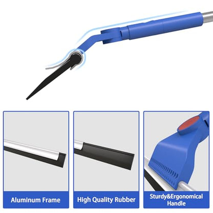 COBETE Floor Scrubber Grout Brush with 16.92IN Large Floor Rubber Squeegee, V-Shaped Scrub Brush and Foam Squeegee Collaborate Cleaning For Tiles, Marble, Glass in Bathrooms, Kitchen,Garages, Pet Hair
